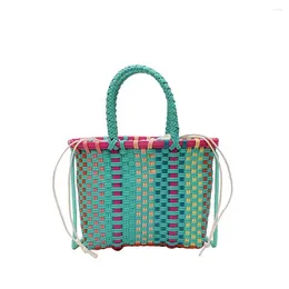 Shopping Bags Weave Bag Green Summer Beach Shouder Handbag Striped Knitted Shop Totes Knitting Basket Home Storage