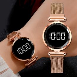 Luxury LED Women Magnetic Bracelet Watches Rose Gold Digital Dress Watch Quartz Wristwatch Ladies Clock relogio feminino 273d