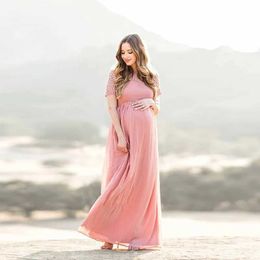 Maternity Dresses Pregnant womens dresses pregnancy photography props dusty pink long chiffon elegant maternity clothing lace d240520