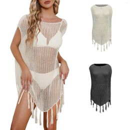 Sexy Hollowed Out Beach Skirt Solid Knitted Swimsuit Summer Swimwear Fringe Cover Up For Women Pareo Beachwear Bathing Suit