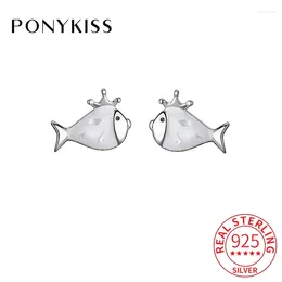 Stud Earrings PONYKISS Real 925 Sterling Silver Crown Fish For Fashion Women Cute Animal Fine Jewelry Minimalist Accessories