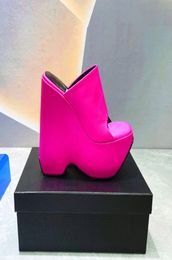 Fuchsia Triptform satin ptform Wedges slippers sandals chunky mules high Heels slip-on open toe women heeled Luxury Designers shoes factory footwear2572724