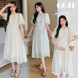 Maternity Dresses 2024 Summer Korean Fashion Pregnant Womens Day Dress Sweet and Elegant Loose Clothes for Pregnant Women Baby Shower d240520
