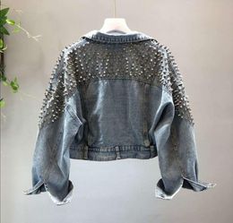 2021Women039s Coats with Rivet Denim Tops European Autumn Female Nail Short Wash Jeans Girl Fashion fat bomber jacket cheap win1410339