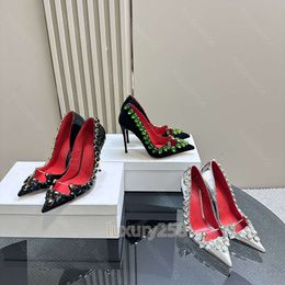 Abing wang Luxury Banquet Designer Women High Heels Shoes Red Smooth Bottom Thin Heel Shallow Sexy Patent Leather Summer Sandals with box size 35-43