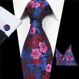 Neck Ties RBOCOTT New Designs Fashion Floral Ties 7cm Mens Tie Silk Jacquard Neck Ties Pocket Square Cufflinks Set For Wedding Party Suit