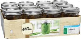 Storage Bottles Wide Mouth Pint Glass Mason Jars 16-Ounces With Lids And Bands Per (1-Case) Clear Kitchen Organizer Container Food Cont