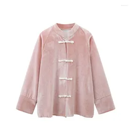 Women's Jackets Slack Feeling High Quality Spring Designer Brand Short Chinese Velvet Hand Stitch Embroidery Tang Suit Coat Women