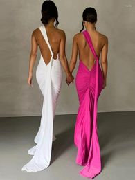 Casual Dresses Sexy Ruched Backless Evening Elegant Halter Bodycon Party Long Vestidos Sheath Dinner Gown For Ladies Celebrity