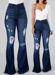 Casual Denim Plain High Waist Cutout Raw Hem Button Long Flared Jeans Women 2022 New Fashion Female Clothing AllMatch6852462