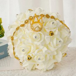 Decorative Flowers Bridal Bridesmaid Wedding Bouquet White Silk Roses Artificial Bride Holding Mariage Accessories