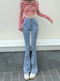 Women's Jeans Women's Button Skinny Flare Lady Spring Summer Chic High Waist Single Breasted Slim Boot But Long