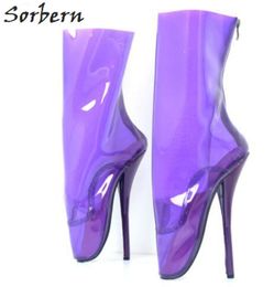 Sorbern Purple Clear PVC Sexy Ballet Heel Women Boots Sexy Fetish High Heels Boots For Ladies Custom Leg Size Shoes Lady8118362