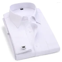 Men's Dress Shirts Men 's French Cufflinks Business Long Sleeves White Blue Twill Asian Size M L XL XXL 3XL 4XL 5XL 6XL