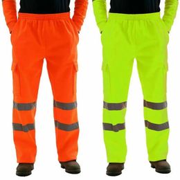 Men's Pants 1Pc Casual Men Soft Elastic Waist Reflective Strips Trousers Polyester Fleece Jogging For Sanitation Worker