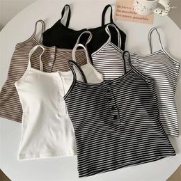 Women's Tanks 2024 Basic Bottoming Striped Elasticity Vests Women Summer Sexy Slim Fit Crop Top With Chest Pad Versatile Solid Cotton Tops