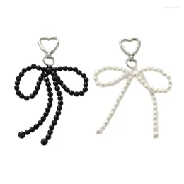 Keychains Bowknot Heart Pendant Keychain Beaded Phone Charm Detachable Bow Lanyard Handmade Keyring Jewellery For Wallet Bag