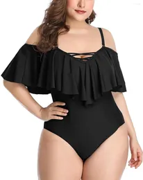 Women's Swimwear Plus Size Ruffled One Piece Swimsuit Women Shoulder Off Bathing Suit Large Monokini Bandage 2024 Dropship