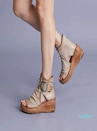 Flat Bottom summer Ankle boots Women039s wedge sandals belt Buckle Roman shoes Women Open Toe 34435673602