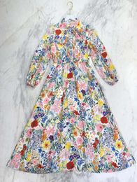 2021 Milan Runway Dress Floral Print Straps Long Maxi Dress Designer Long Sleeves Bohemian Long Dress 2021154516790