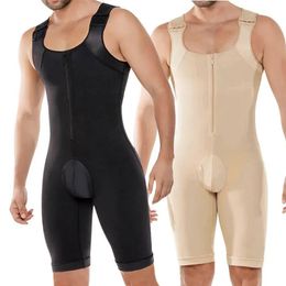 Men Tight Slimming Bodysuit Zipper Compression Shapewear Waist Trainer Hip Enhancer Men Boobs Shaping Underwear Open Crotch Faja 240508