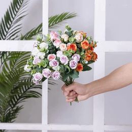 Decorative Flowers 11 Heads Artificial Flower Silk Rose White Eucalyptus Leaves Peony Bouquet Fake For Wedding Table Party Vase Home Decor