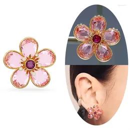 Stud Earrings 2024 Fashion Pink Crystal Petal Flower Women's Wholesale Suitable For Women Senior Exquisite Charm Jewellery