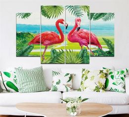 Two Flamingos Frameless Paintings 4pcs No Frame Printd on Canvas Arts Modern Home256D2134017