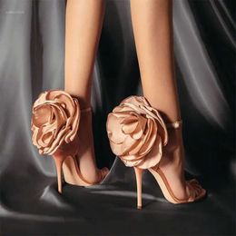 And Sandals Spring Summer Satin Flowers Stiletto Heel Open-toe Buckle Women's High- 6358