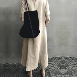 Casual Dresses Women V-neck Dress Vintage V Neck Maxi With Pockets For Ankle Length Loose Fit Summer Wear Big Hem Short