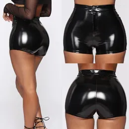 Women's Shorts High Waist Leather Reflective Sexy Nightclub Stretch Black Short Pants Sports Fitness Slim Female