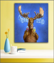 Large size Oil Painting Reindeer the wine rack wall art canvas paints pictures for living room and bedroom No Frame3728179