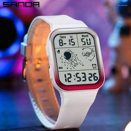 Wristwatches SANDA Brand Men's Electronic Watch Outdoor Military LED Digital Timing Alarm Clock Silicone Strap Calorie Waterproof Wrist