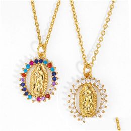 Pendant Necklaces Relius Virgin Mary Necklace Women 18K Gold Plated Iced Out Link Chain Copper Colorf Cubic Zirconia Cz Fashion Mens C Dhwvx