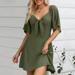 Casual Dresses Top Selling For Girls Womens 2024 Spring Deep V Neck Elegant Bow Tie Mini Dress S Xl Vestidos Verano Moda