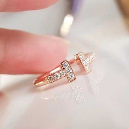 Double t Ring Full Drill Opening Cold Wind Ins v Rose Gold Plated Index Finger Student Personality Gift for Girlfriend