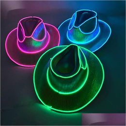 Party Hats Wireless Disco Luminous Led Bride Cowgirl Hat Glowing Light Bar Cap Bachelorette Supplies Flashing Neon Western Cowboy Drop Dhgvm
