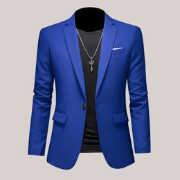 Plus Size M6XL Men Business Casual Blazer Solid Color Suit Jacket Dress Work Clothes Oversize Coats Male Brand Clothing Tuxedo 240507