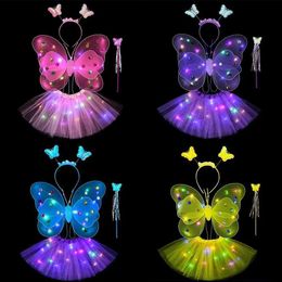LED Toys 34 piecesset double layered girls LED flash fairy butterfly wing wand headband clothing toy gifts Halloween decoration s2452099 s24