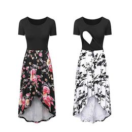 Maternity Dresses XXL Fashion Womens Pregnant Dress Nursing Flower Print Breastfeeding Clothing Summer Leisure d240520