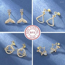 Stud Earrings 925 Silver Women Hoop Luxury Sparkling Pave CZ Star Moon Fashion Earring For Girl