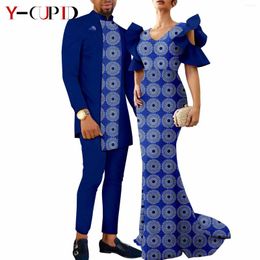 Ethnic Clothing African Dresses For Women Matching Men Outfits Dashiki Jackets Coats And Pants Sets Bazin Riche Couple Print Clothes Y23C018