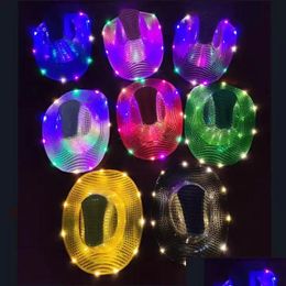 Party Hats Space Cowgirl Led Hat Flashing Light Up Sequin Cowboy Luminous Caps Halloween Costume Drop Delivery Dhlf0
