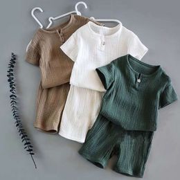 Summer Children Linen Sports Clothes for Baby Girl Boy Sets T-shirts+Shorts 2 Piece Kids 1-6Years Clothing L2405 L2405