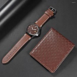 Wristwatches Mens Fashion Watches Business Wallet Set Big Dial Date Quartz Wrist Watch Male Casual Leather Reloj Hombre