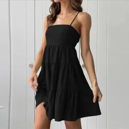 Casual Dresses Womens Summer Dress For Women Spaghetti Strap High Waist Backless Solid Drawstring Slim Fit Flare Beach