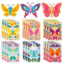 6 Sheets Colorful Butterfly Children Puzzle Stickers Make-a-Face Funny Assemble Jigsaw DIY Cartoon Sticker Kids Educational Toys