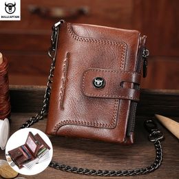 BULLCAPTAIN Mens Genuine Leather Wallet Business Retro Snap Multifunctional RFID AntiTheft Zipper MultiCard Coin Purse 240520