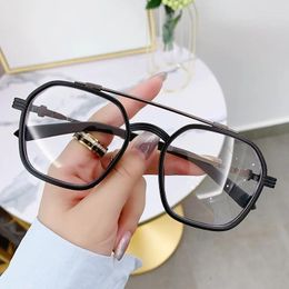 Sunglasses Double Beam Flat Light Glasses Anti Blue Large Frame Retro Trendy Decorative