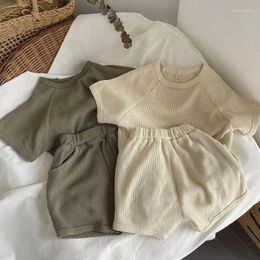 Clothing Sets Children Set Korean Style Boys And Girls Short Sleeve Waffler Suit Muslin Baby Casual Kids Simple Solid Color Two Piece